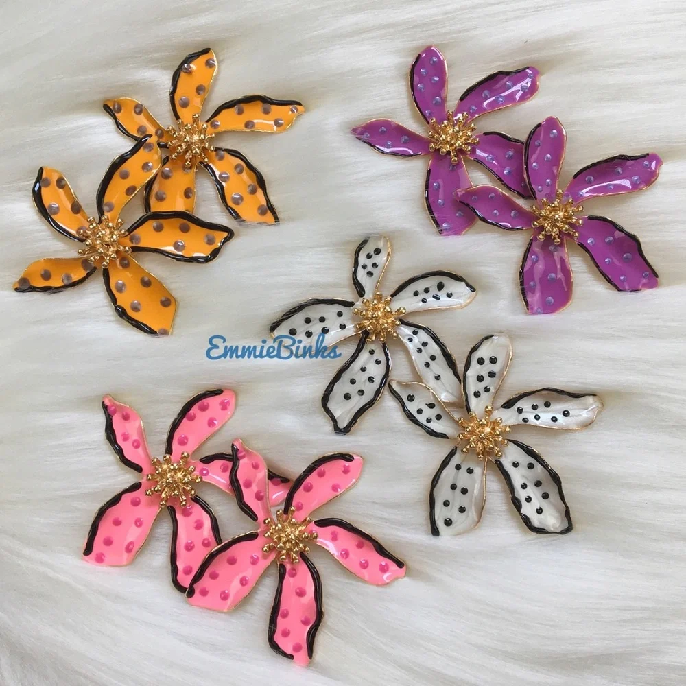 ✨3for$38 New Zara Enamel Floral Earrings ~ Floreat Statement Earrings - Picture 2 of 16